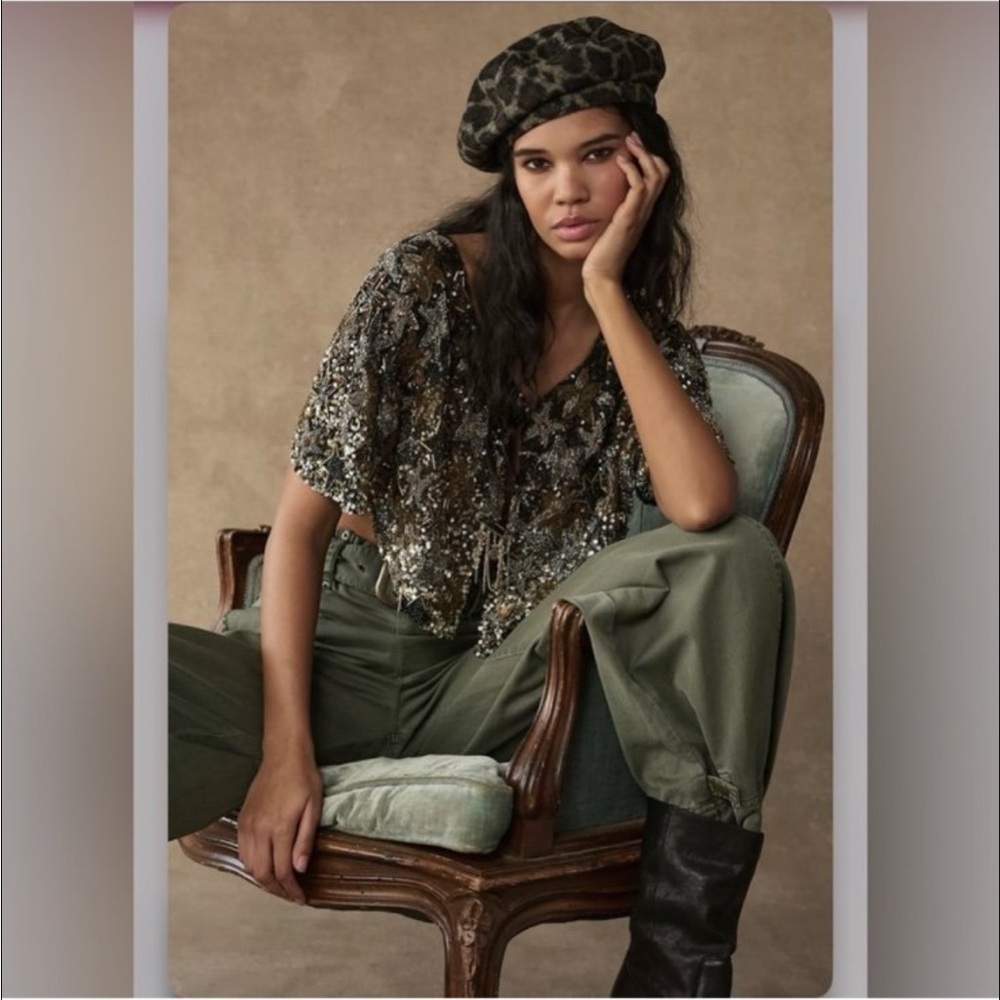 NWT Free People Wool Leopard Print Beret brown - Picture 4 of 4